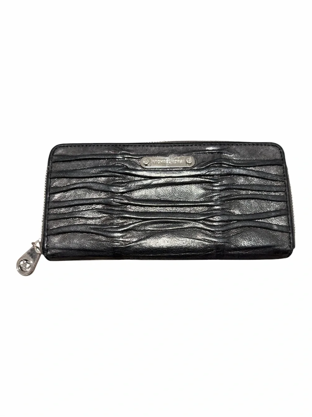 Michael Kors Rouched metallic pewter Leather Zip Wallet
